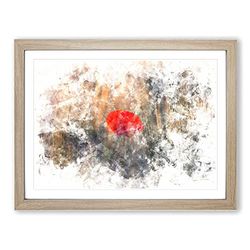 Red Poppy Flower Watercolour Modern Framed Wall Art Print, Ready to Hang Picture for Living Room Bedroom Home Office Décor, Oak A2 (64 x 46 cm)
