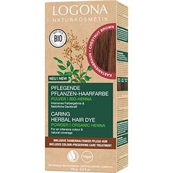 LOGONA Naturkosmetik närande vegetabilisk hårfärg, veganskt hårfärgspulver med ekologisk henna för intensiv färg och glans, växthårfärg i kastanjebrun (brun), 1 x 100 g