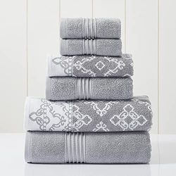 Modern Threads Charlize, Set da 6 asciugamani composto da 2 teli bagno, 2 asciugamani e 2 salviette, tinti in filo, con motivo jacquard o a tinta unita, grigio (stone)
