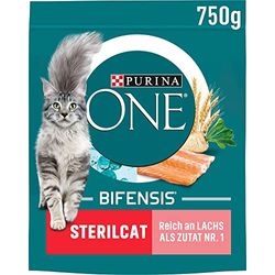 Nestlé PURINA ONE BIFENSIS STERILCAT cibo secco per gatti sterilizzati, ricco di salmone, confezione da 6 (6 x 750 g)