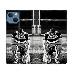 Cokitec Custodia in pelle a portafoglio per Iphone 14 Pro Plus (6.7) Sport Rugby Nero Bianco