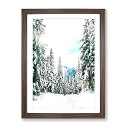 Winter Trail Painting Modern Framed Wall Art Print, Ready to Hang Picture for Living Room Bedroom Home Office Décor, Walnut A3 (34 x 46 cm)