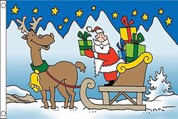 AZ FLAG Bandiera Babbo Natale Slitta con Renna 90x60cm - Bandiera Auguri di Merry Christmas 60 x 90 cm
