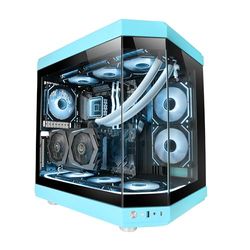 Mars Gaming MC-3T, Custom ATX Gaming Case, Drievoudig Venster Continu Gehard Glas, Volledige Ondersteuning Vloeistofkoeling, Dual Side Camera, 3x Verticale PCI Slots, USB-C en USB 3.0, Blauw