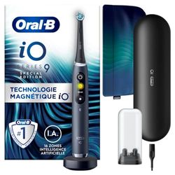 Oral-B iO 9 Brosse À Dents Électrique Édition Spéciale Noire, 1 Brossette, 1 Étui De Voyage Chargeur, 1 Pochette Magnétique