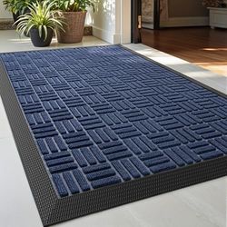 DEXI Voordeurmat, buiteningang, zwaar belastbare rubberen deurmat voor binnen en buiten, vervagingsbestendig, laag profiel, gemakkelijk schoon te maken patio entree, 43 x 73,7 cm, doolhof blauw