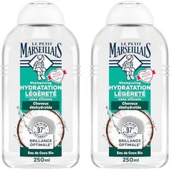 Le Petit Marseillais - Shampooing Hydratation Légèreté Eau de Coco Bio (flacon de 250 ml) – Shampoing sans silicone pour cheveux déshydratés – Soin cheveux brillance optimale 97% d'origine naturelle