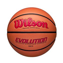 Wilson Evolution Game Ball, WTB0595XB0705 Pallone da Basket, Indoor, Cuoio Composito, Scuola Superiore, Dimensioni Ufficiali 74.9 cm, Rosso