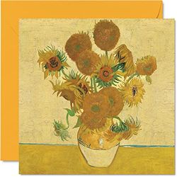 Klassieke kunst Van Gogh kaarten voor vrouwen mannen - zonnebloemen - beroemde abstracte verjaardagskaart voor mama papa tante oom opa opa oppas, 145mm x 145mm klassiek kunstwerk traditioneel schilderen wenskaarten
