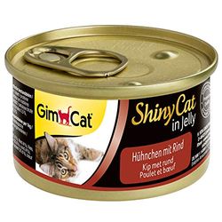 GimCat ShinyCat Pollo con manzo in gelatina, Alimento umido per gatti con carne e taurina, 24 scatolette, 24 x 70 g