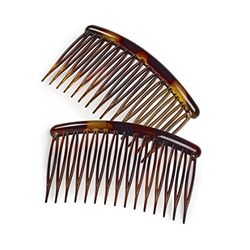 Manicare Side Combs, Pack Of 2, Tortoiseshell Finish, Plastic French Twist Pleat Combs, Hair Slides, Strong Hold Hair Clips, Hair Accessories, Suitable For All Hair Types And Lengths