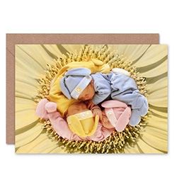Wee Blue Coo GREETINGS CARD BIRTHDAY GIFT BABIES ASLEEP MIDDLE FLOWER PETALS