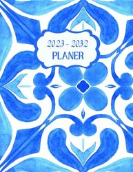 2023 - 2032 PLANER: Abdeckung aus handbemalten marokkanischen Zementfliesen, 8.25 x 11 Zoll, 290 Seiten, 120 Monate Übersicht.