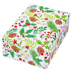 Vermont Christmas Wrapping Paper 50cm x 50m Gold Stars with Christmas Designs on High Quality 90gsm Paper Christmas Wrapping Paper