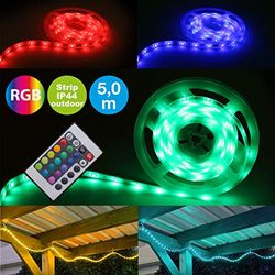 Briloner Leuchten – Striscia LED 5 m, per esterni, dimmerabile, RGB, IP44, resistente agli spruzzi, 150 x LED RGB da 0,16 W