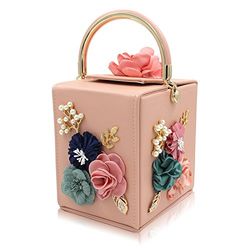 Milisente Pochette da sera da donna con scatola quadrata floreale borse da sera a tracolla borse a tracolla borsa a tracolla pochette da matrimonio con fiori, Rosa chiaro, Medium