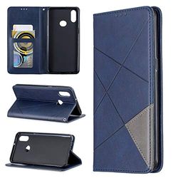 Carcasa de telefono Galaxy A10 for rombo Textura Horizontal Caso de Cuero magnético del tirón con el sostenedor y Ranuras for Tarjetas (Rojo) (Color : Azul)