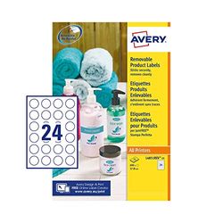 Avery Italia L4851REV-25 Etichette adesive in carta bianca adesivo rimovibile nessun residuo, 25 fogli A4, rotonde diam 37mm, 24 etichette per foglio, adesivo rimovibile, stampanti laser e inkjet