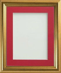 Frame Company Eldridge Gold Photo Frame with Red Mount, 16x12 for 13x9 inch, fitted with perspex