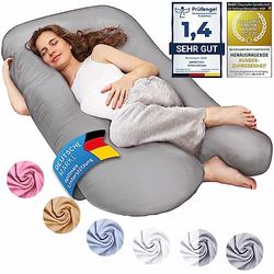 Almohadas de embarazo, almohadas para dormir de lado, almohadas de posicionamiento, almohadas para bebés y para lactancia en forma de U, funda lavable 100% algodón (Junior XL, 120 x 70 cm, Gris)