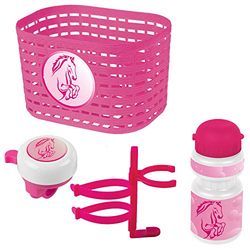 VENTURA Unisex - Baby Horse Accessory Set for Kids Bike, Basket, Bell, Water Bottle, Pink