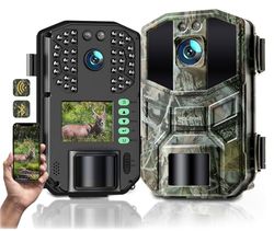 WOLFANG Vilddjurskamera 64 MP 4K HD, WiFi Bluetooth spårkamera, jaktkamera med mörkerseende rörelseaktiverad, IP66 vattentät, 0,1 s utlösningstid för vilddjursinspelning, inomhusövervakning
