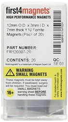 Magnet Expert 12 mm O.D. x 3 mm I.D. x 7 mm tjocka Y10 ferritmagneter (paket med 20)