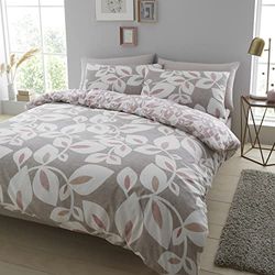 Catherine Lansfield Inga Leaf Blush Set påslakan 250x220+50x80(2) och dra-på-lakan 180 x 200 vit