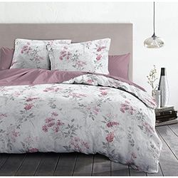 Home Linge Passion, Pompadour HP62667 Dekbedovertrek, 3-delig, 100% katoen, 57 draden/cm², 220 x 240 cm, wit en oudroze