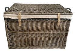 Red Hamper Large Antique Wash Storage Wicker Basket with White Lining