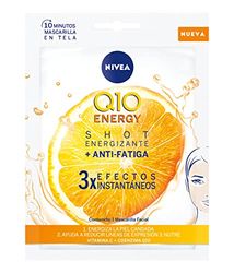 NIVEA Q10 Energy Máscara de tecido com vitamina C (1 unidade), máscara antirrugas com 3 efeitos instantâneos, máscara facial com coenzima Q10 e vitamina C