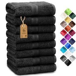 NatureMark Paquete de 8 Toallas de Tejido Rizo de 50 x 100 cm, 100% algodón, Negro