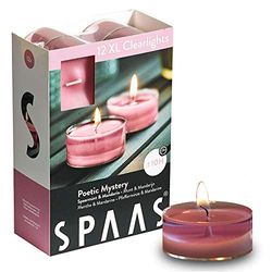 Spaas 12 Maxi Scented Tealights in Transparent Clear Cup, 10 Hours, Poetic Mystery