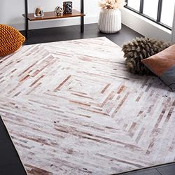 Safavieh Tappeto geometrico per soggiorno, sala da pranzo, camera da letto - Faux Hide Collection, pelo corto, beige e marrone, 152 x 244 cm