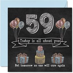 Grappige 59e verjaardagskaarten voor mannen vrouw - krijt schoolbord - gelukkige verjaardagskaart voor neef mama vader oppas opa oom tante oma vriend, 145mm x 145mm humor plagerij wenskaarten