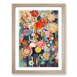 Retro Flowers Vol.12 Framed Wall Art Print, Ready to Hang Picture for Living Room Bedroom Home Office, Oak A2 (48 x 66 cm)
