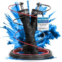 Springtouw Speed Rope met Trainingsgids + Reservekabel | 2 verstelbare staalkabels, kogellagers, Antislip Handvatten | Speedrope: Double Unders, Profs Sport Boksen Training Workout RPM Fitness Cardio