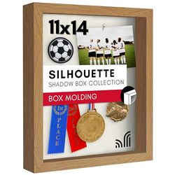Americanflat 11x14 Shadow Box Frame in Oak with Soft Linen Back - Composite Wood with Polished Glass - Horizontal and Vertical Formats for Wall and Tabletop