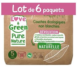 Love & Green Pure Nature Pack de 198 Couches écologiques non blanchies T5 x 33 (11-25 kg)