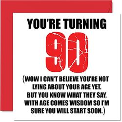 Funny 90th Birthday Cards for Men Woman - Start Lying - Fun Birthday Card for Great Grandad Grandpa Nanny Grandma Nan Gran Granny Dad Mum, 145mm Rude Joke Humour Greeting Cards