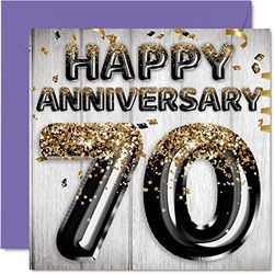 Fantastico biglietto di anniversario in platino marito fidanzato moglie fidanzata palloncini glitterati in oro nero biglietti d'auguri 70° anniversario della famiglia 145mm