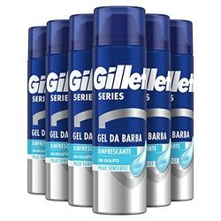 Gillette Series GEL DA BARBA RINFRESCANTE Con Eucalipto, Effetto Lenitivo, Protegge la Pelle Sensibile, Rasatura Confortevole, 200ml X6