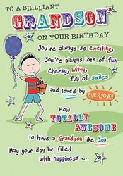 Piccadilly Greetings Verjaardagskaart Kleinzoon Kaarten - 9 x 6 inch - Regal Publishing, beige|rood|geel