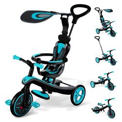 Globber - EXPLORER TRIKE 4 i 1 - Skalbar trehjuling och balanscykel för småbarn i åldern 10 m+ till 5 år +, ankblå