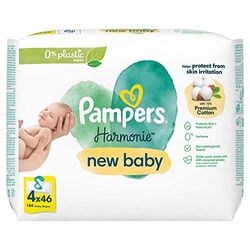 Pampers Harmonie New Baby Wipes Plastic Free 4 Packs = 184 Baby Wet Wipes