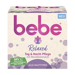 bebe Soin de jour et de nuit détendue (50 ml), crème visage pour tous les types de peaux avec fleur de lune et vanille chaude, crème hydratante nourrissante pour le visage