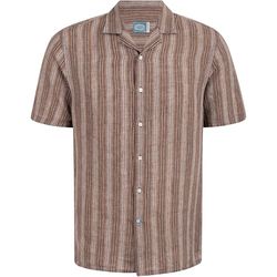Panareha Camisa Aloha Hombre Hawaiana Rayas Lino BOUZNIKA Marrón (L)