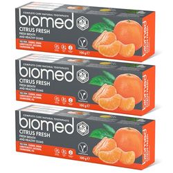 BIOMED - Complete Citrus Fresh Toothpaste, 6+ Age, Gum Strength & Protection Against Caries, 98% Natural Ingredients, Fluoride & SLES-Free, Mandarin, Grapefruit, Lemon Flavour, 3 x 100g