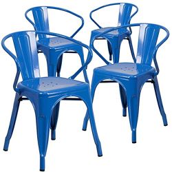 Flash Meubles en métal Chaise avec accoudoirs, Métal, Bleu, 4 Pack