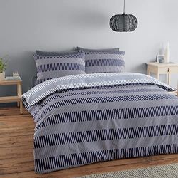 Catherine Lansfield Simplicity Bedding Lines - Set copripiumino singolo con federa, colore: blu navy